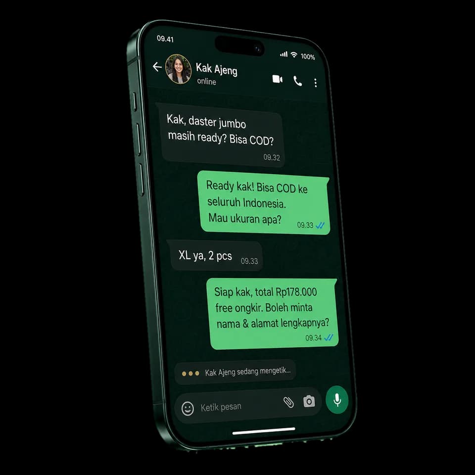 Agent JAGA AI membalas chat pelanggan di WhatsApp